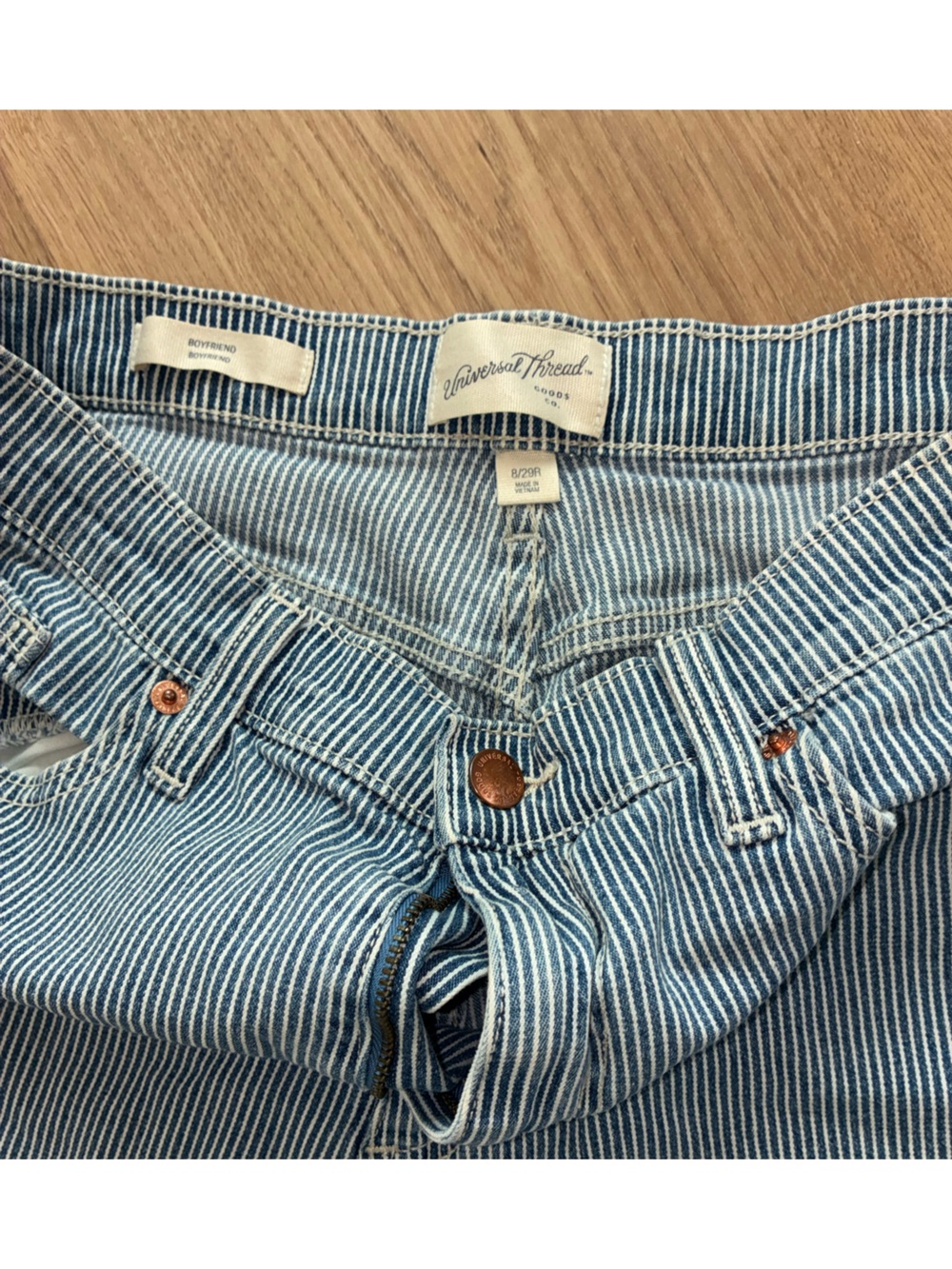 Universal Thread Blue and White Striped Boyfriend Jeans